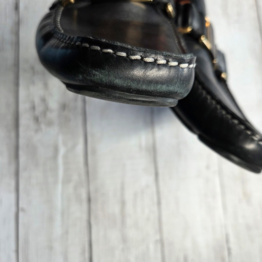 Salvatore Ferragamo Loafers Mens 7.5D Black Leather Wood Buckle‎ Driver Shoes - Picture 9 of 15